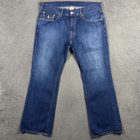 True Religion Jeans Mens 38x33 Blue Bootcut Dark Wash Denim Made in USA - Picture 1 of 16